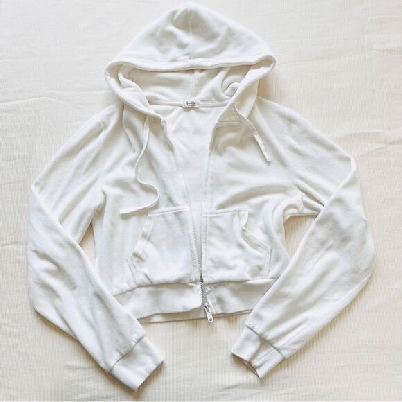 Brandy Melville Tops - John Galt Crop Sweatshirt Top Zip Hoodie Longsleeve Casual White One Size